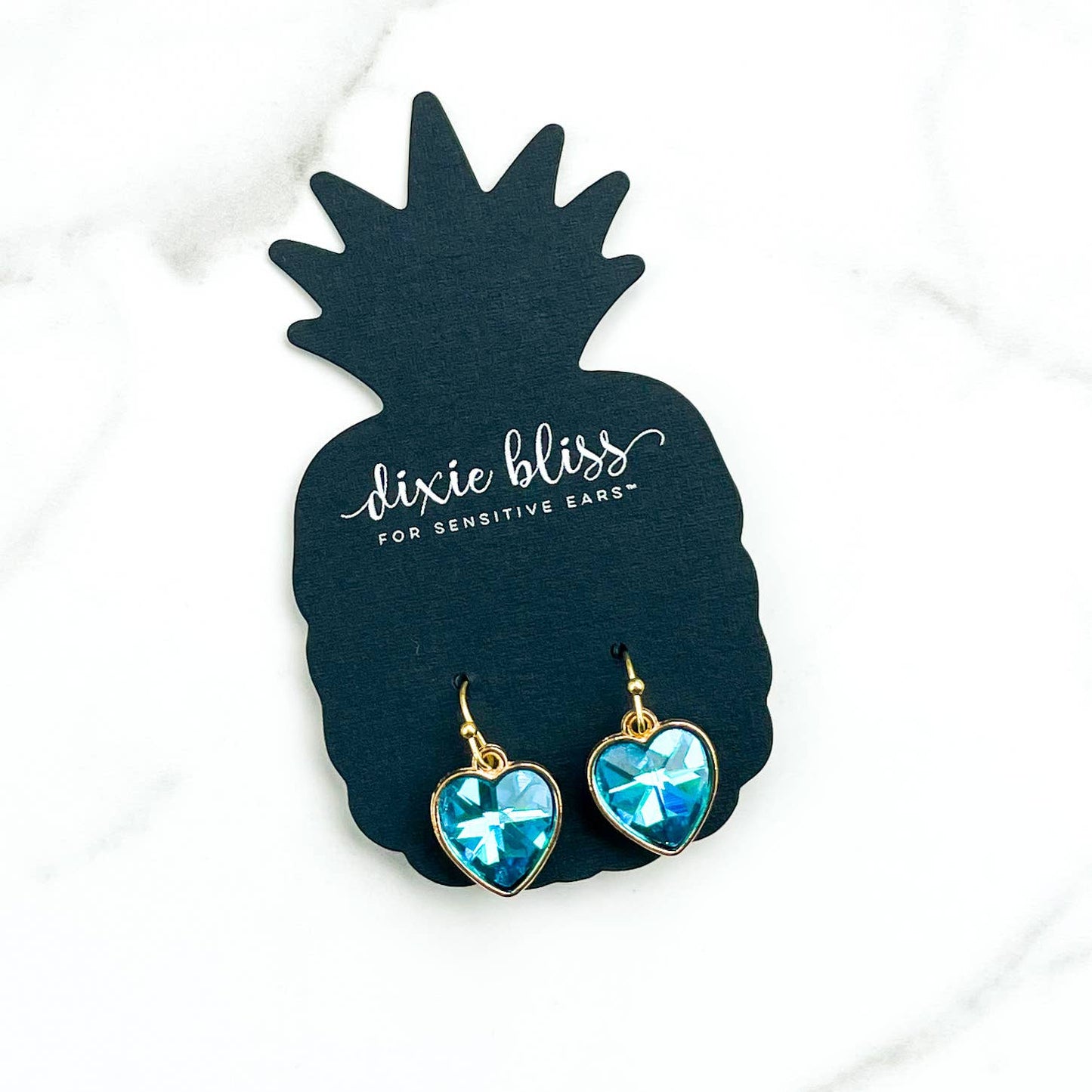 blue gem heart earrings valentine's day on earring card
