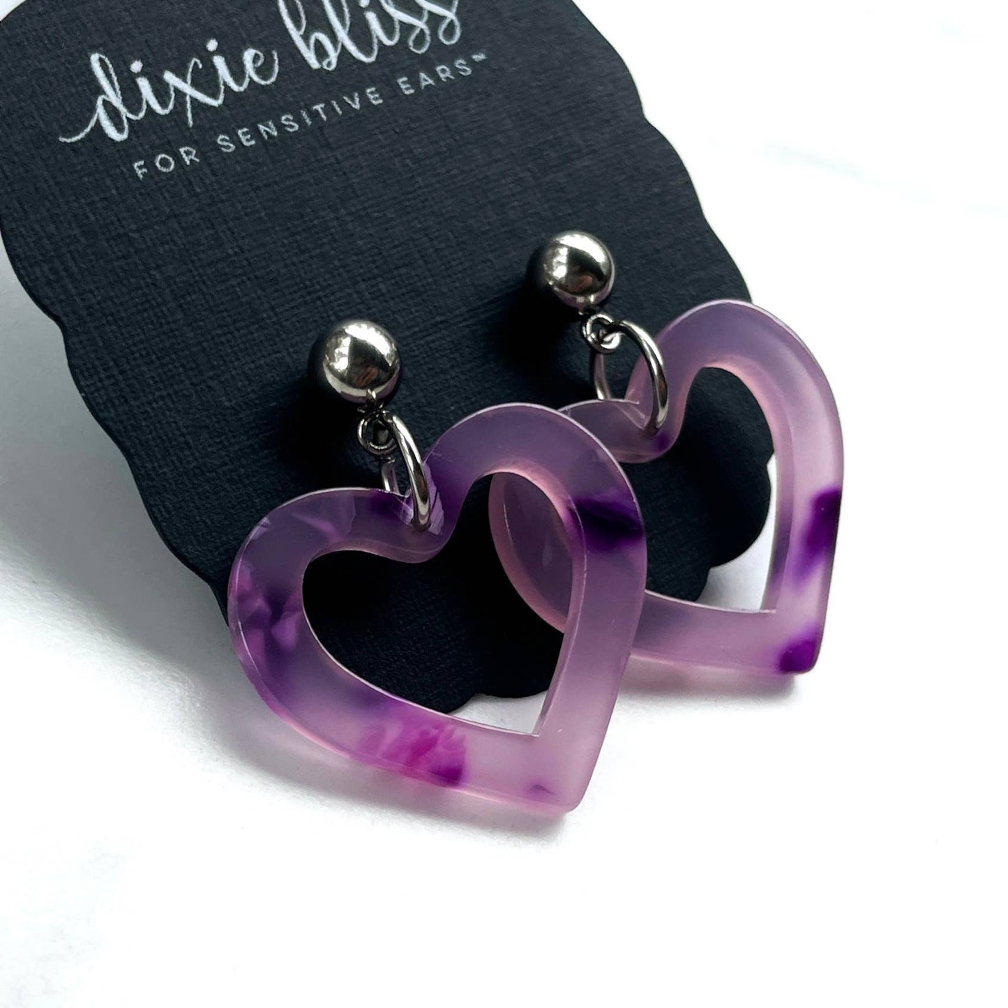 See-Through Purple Heart Earrings