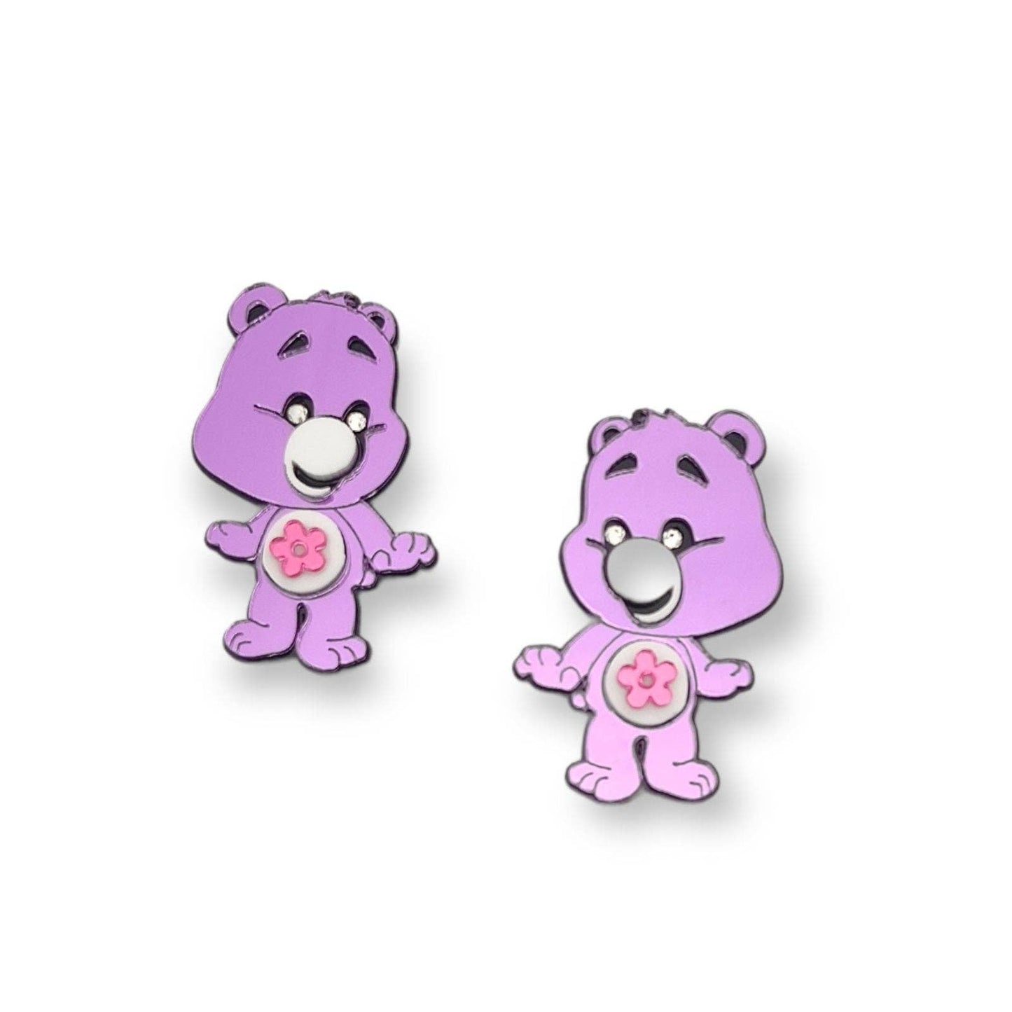 shiny care bears stud earrings large purple