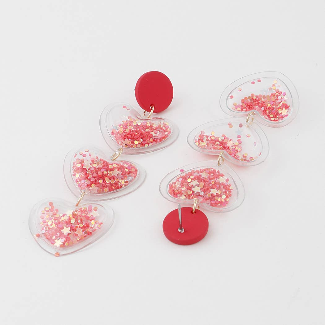 Glitter Heart Drop Earrings