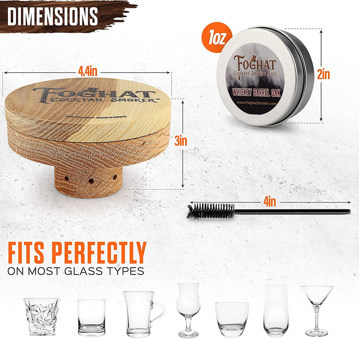 Foghat Cocktail Smoker™ Measurements