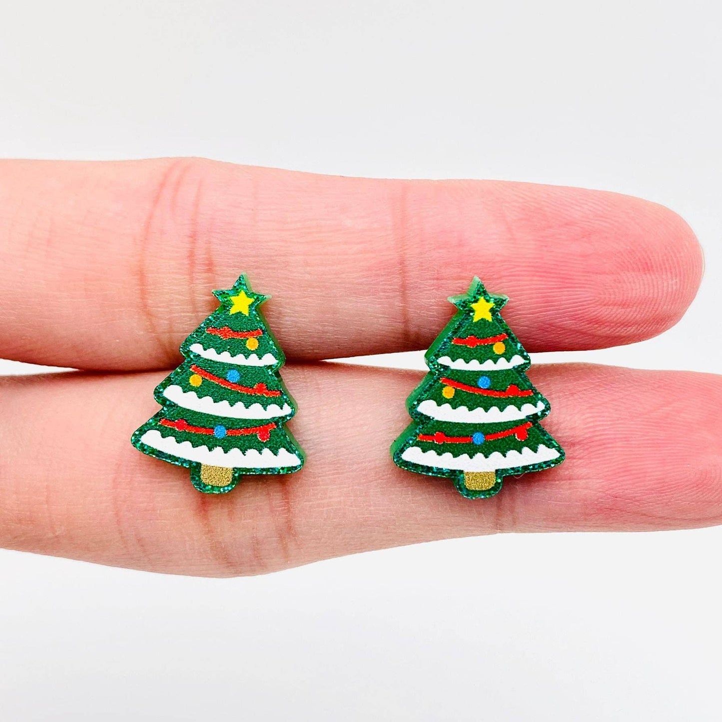 Glitter Decorated Christmas Tree Stud Earrings