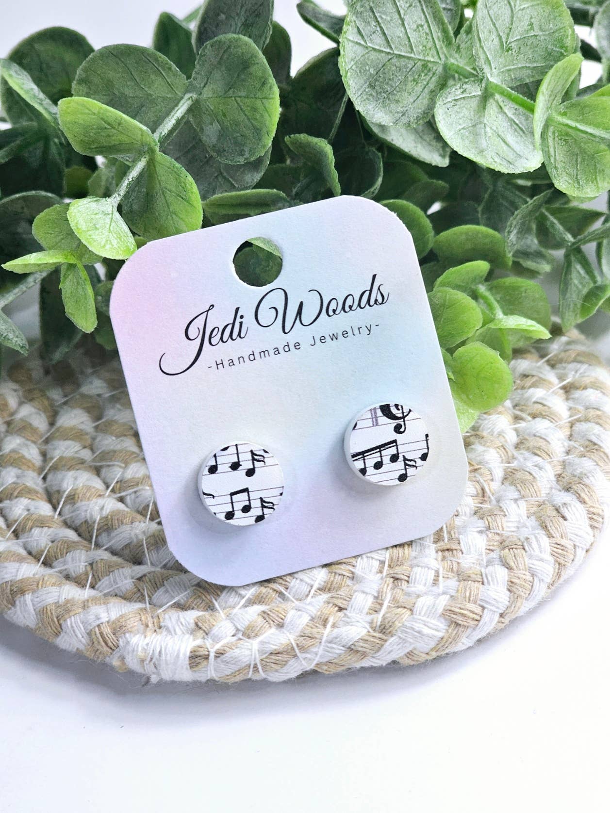 Round Music Stud Earrings on Earring Card