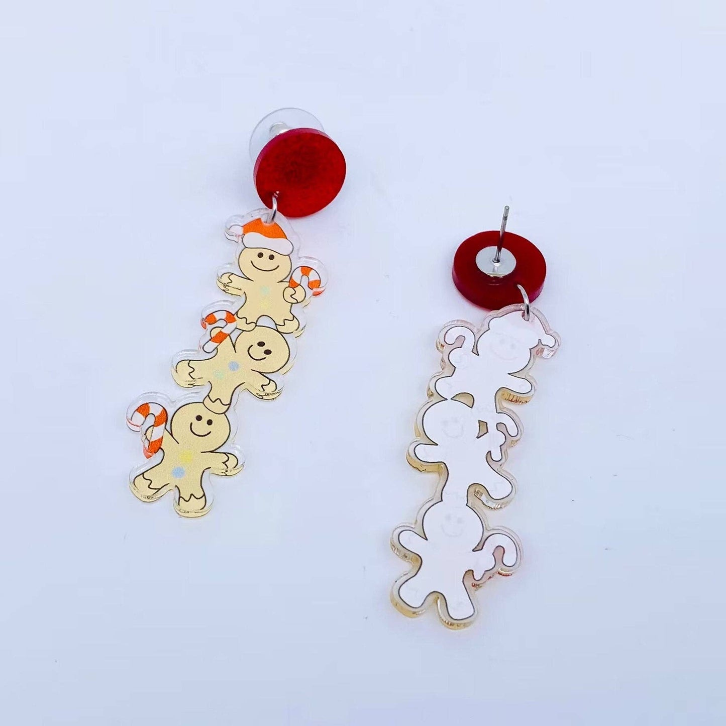 Stacked Gingerbread Men Dangle Earrings Front and Back