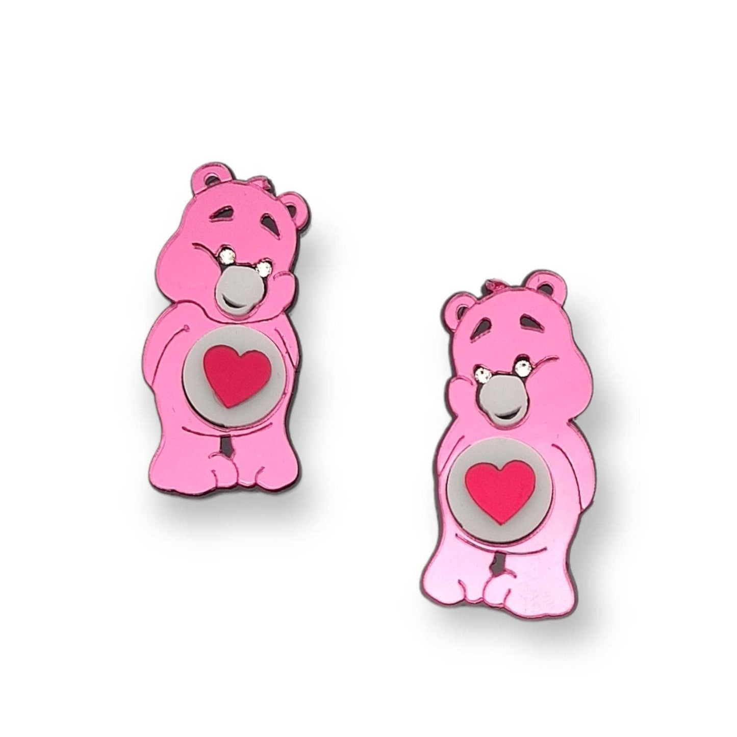 shiny care bears stud earrings large pink