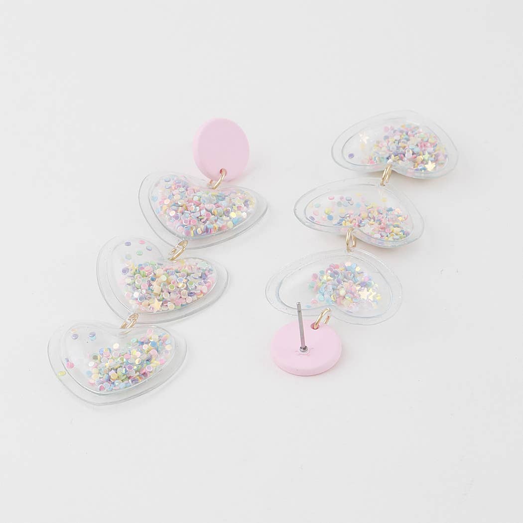 Glitter Heart Drop Earrings