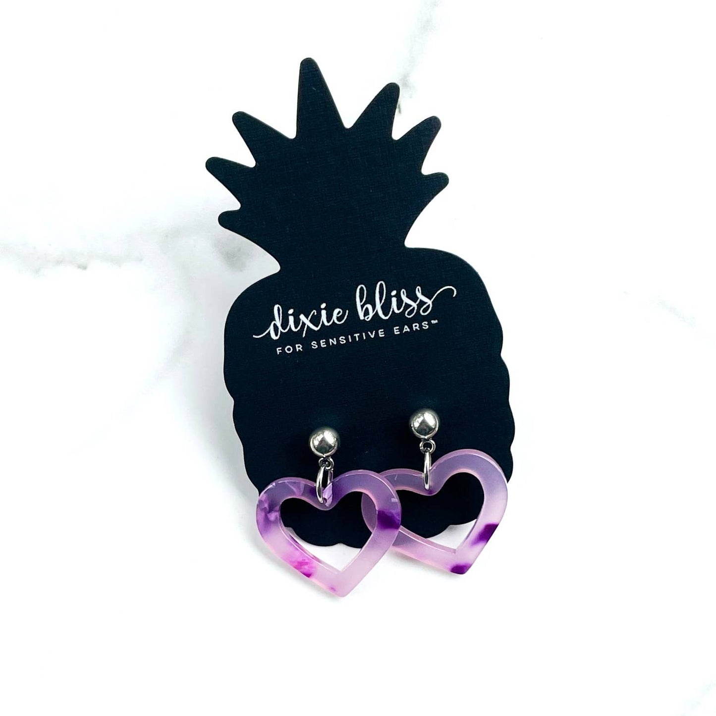 See-Through Purple Heart Earrings