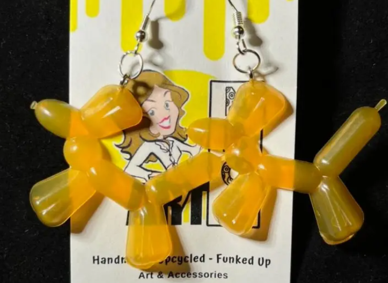 orange balloon animal earrings large