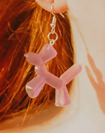 pink balloon animal earrings large