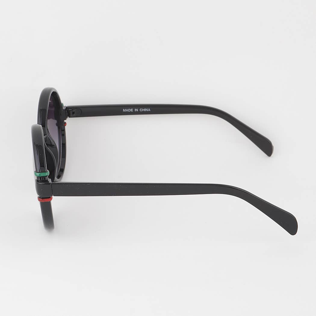 Double Striped Round Sunglasses Black Side