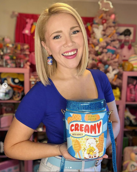 Woman holding Creamy Peanut Butter Jar Purse