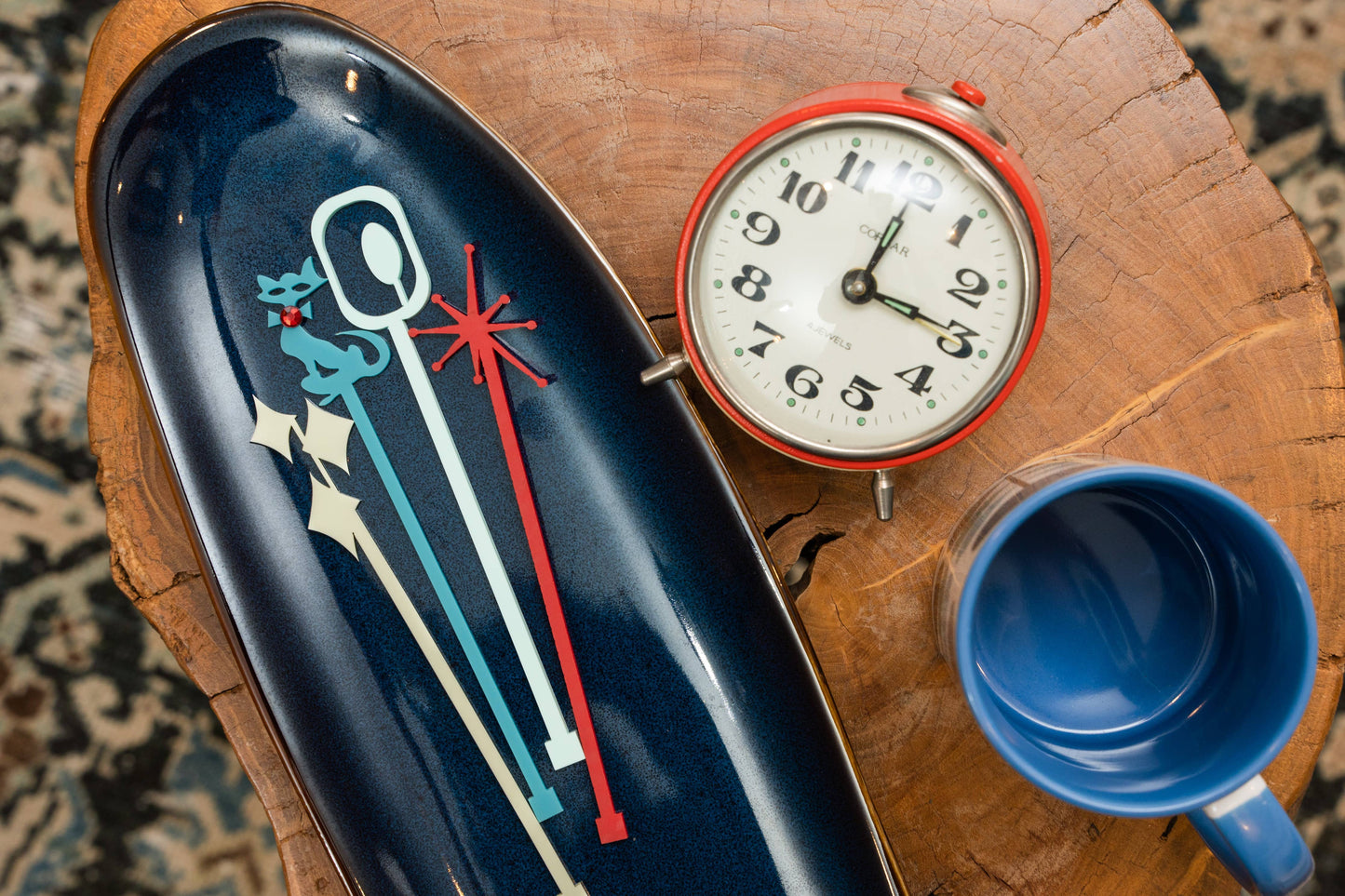Mid Century Mod Swizzle Stix w/ Clock and Mug