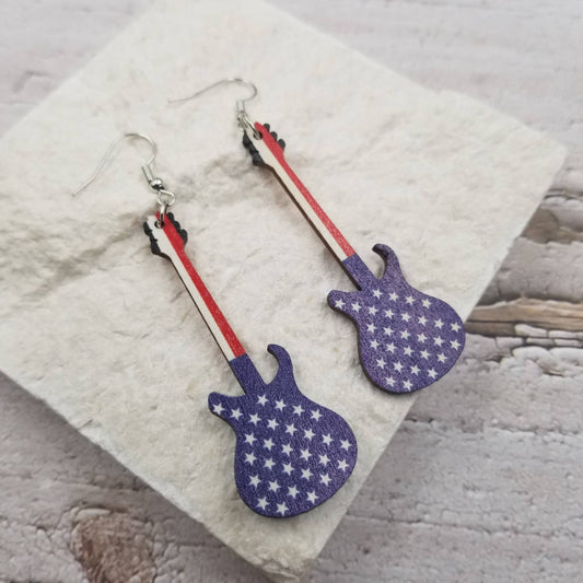 American Flag Guitar Earrings