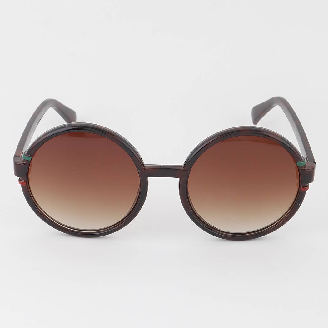 Double Striped Round Sunglasses Tortoise Shell Front