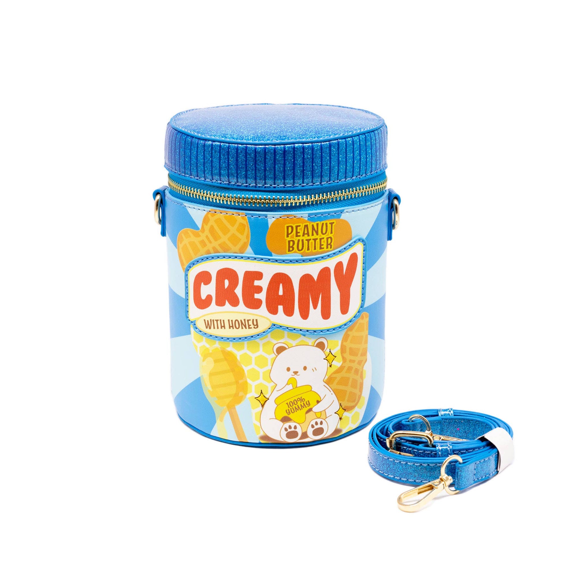 Creamy Peanut Butter Jar Purse Strap Rolled Up
