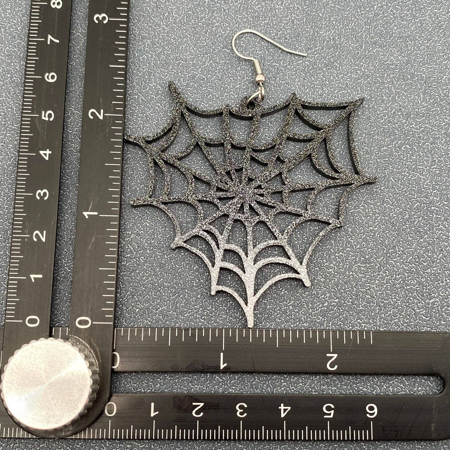 Black Glitter Spiderweb Earring Measurement