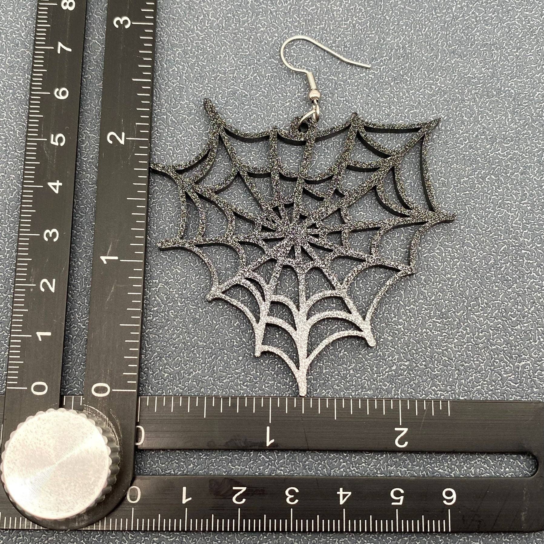 Black Glitter Spiderweb Earring Measurement