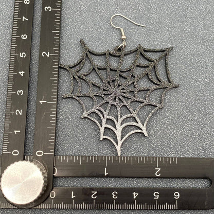 Black Glitter Spiderweb Earring Measurement