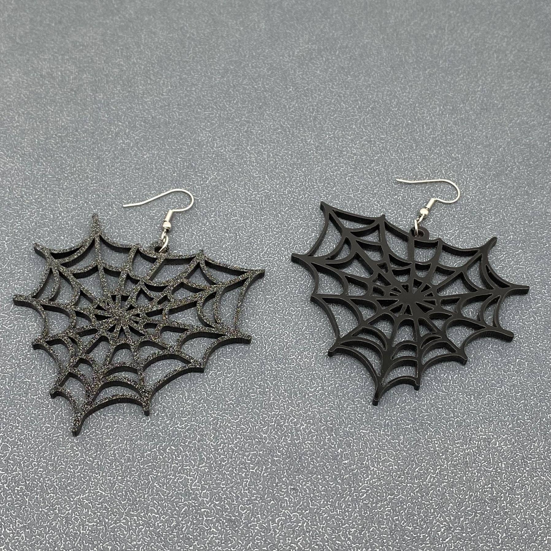 Black Glitter Spiderweb Earrings