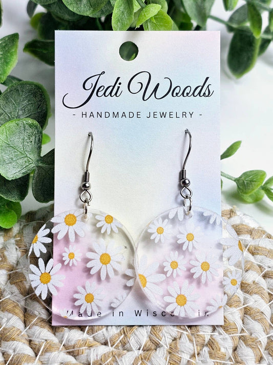 Circular Daisy Earrings on Earring Card