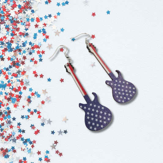 American Flag Guitar Earrings