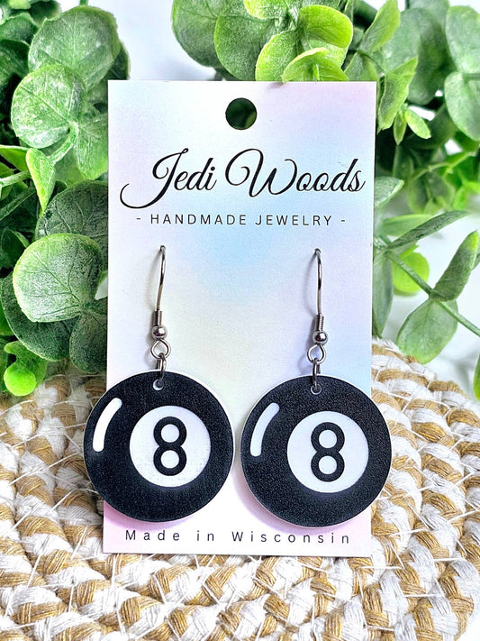 Magic 8 Ball Earrings on Earring Card