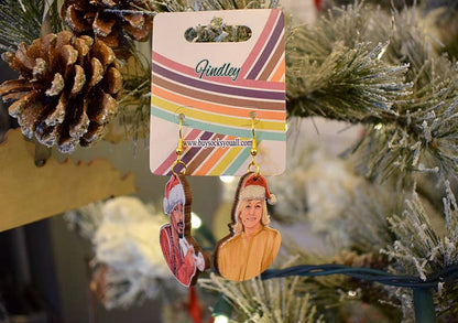 Snoop Dogg & Martha Christmas Earrings on Card on Tree