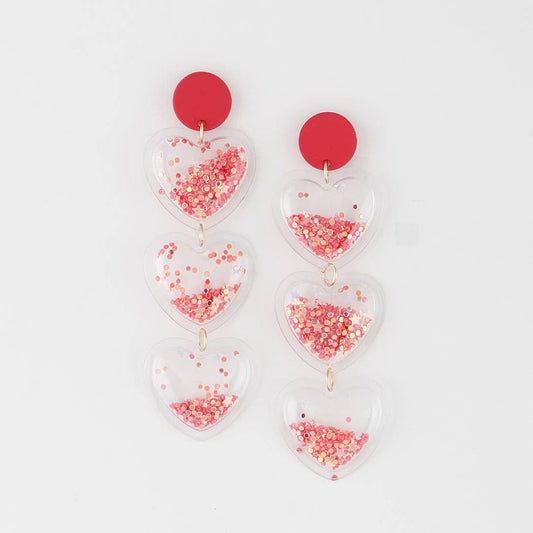 Glitter Heart Drop Earrings