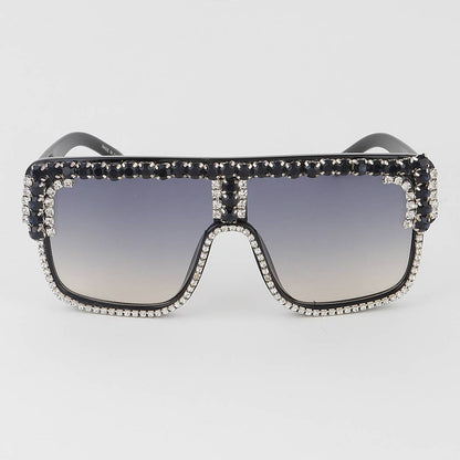 Bejeweled Shield Sunglasses Front Black