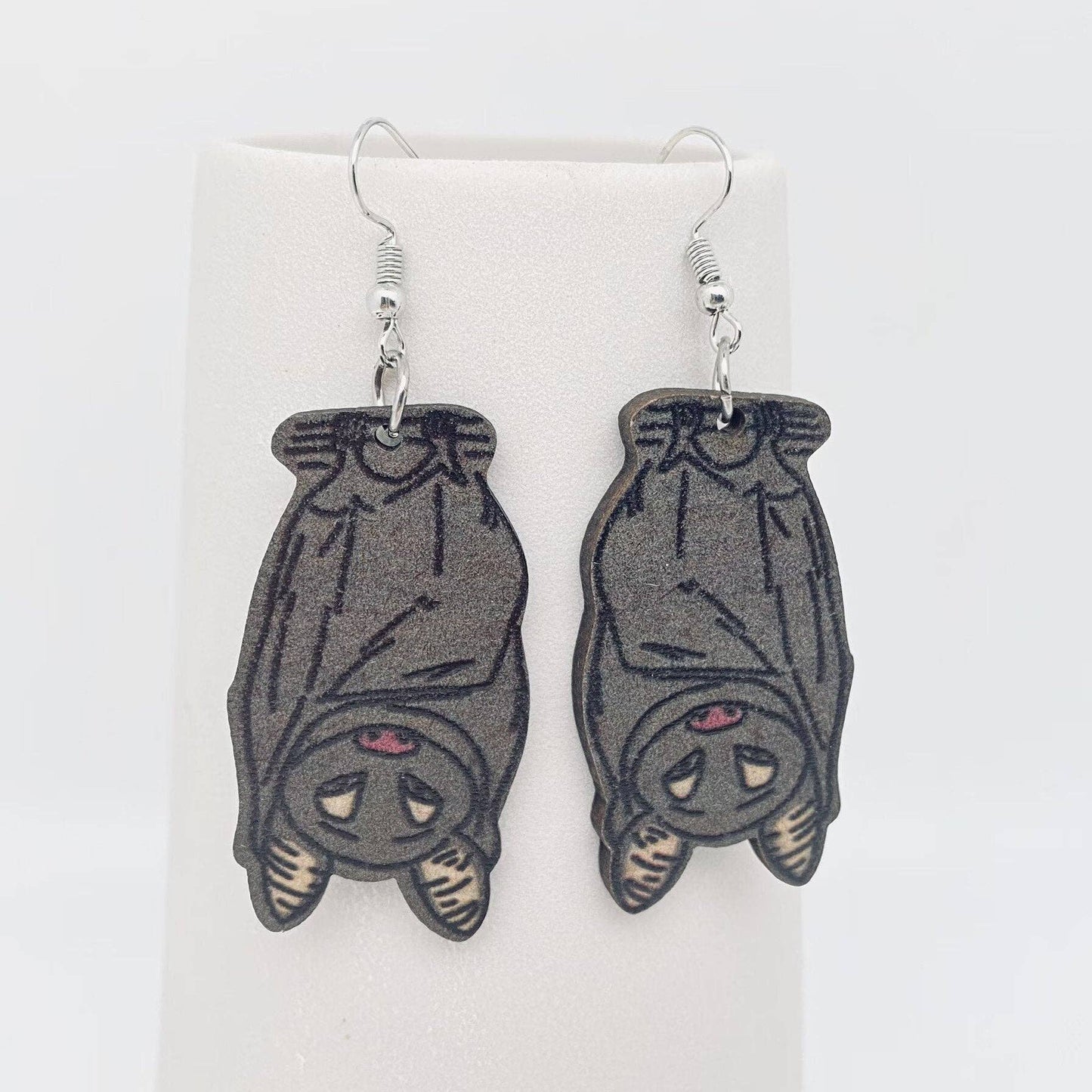 Upside Down Bat Wooden Earrings