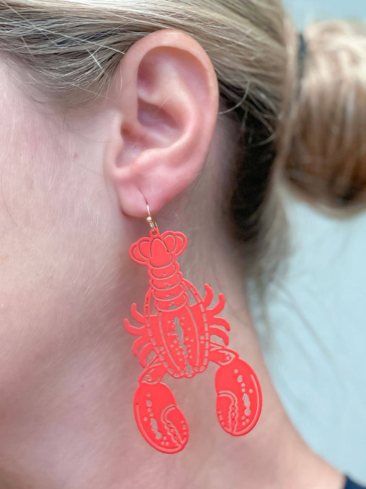 Pop Art Lobster Earrings on Model