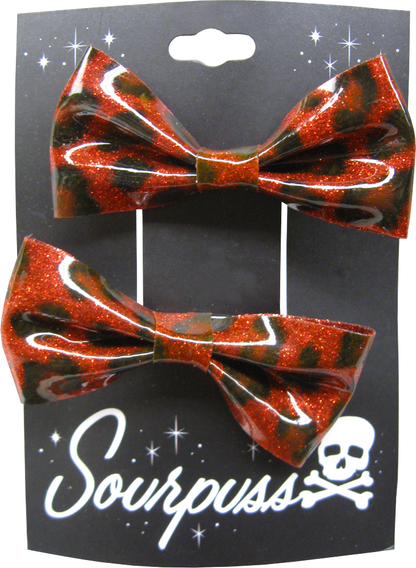 Hair Bow Clips Red Leopard