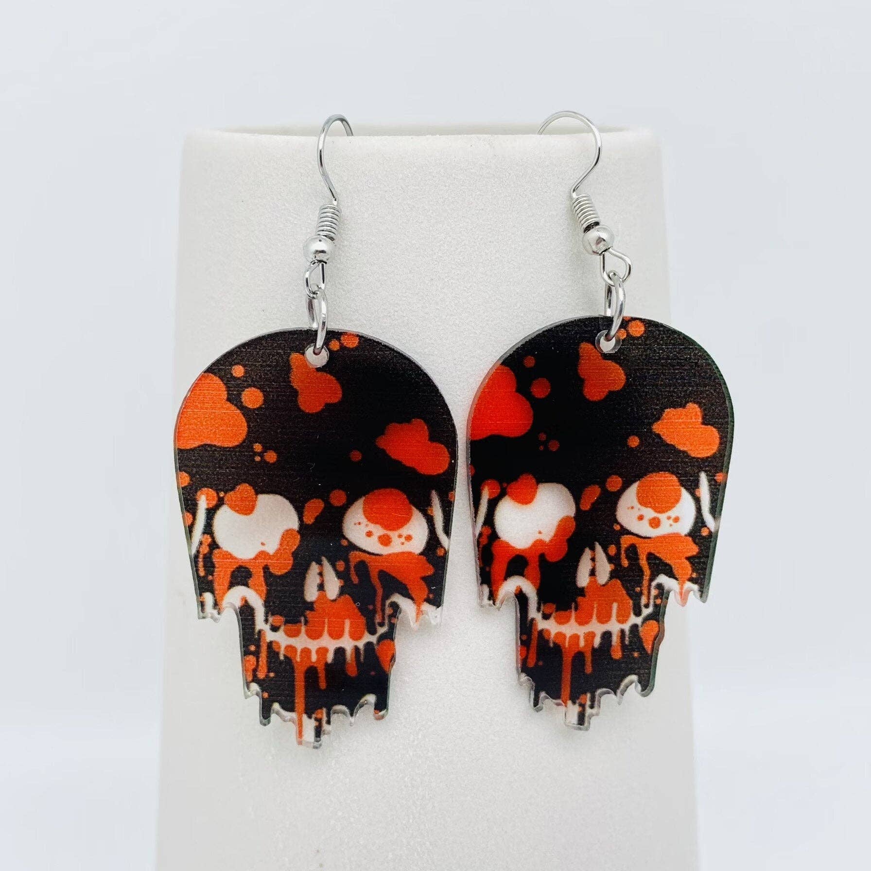 blood splatter black skull earrings