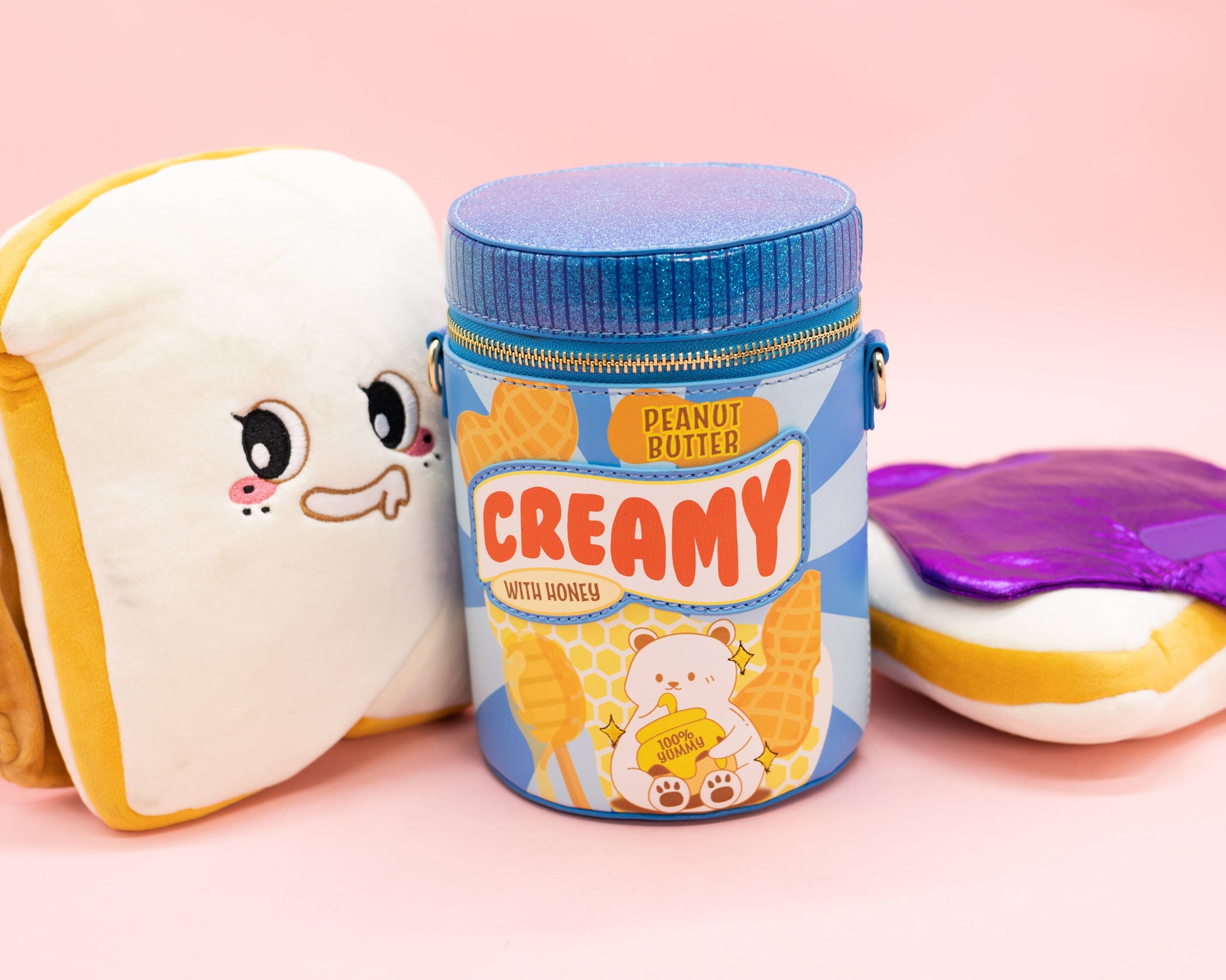 Creamy Peanut Butter Jar Purse with Stuffed Animal of Bread